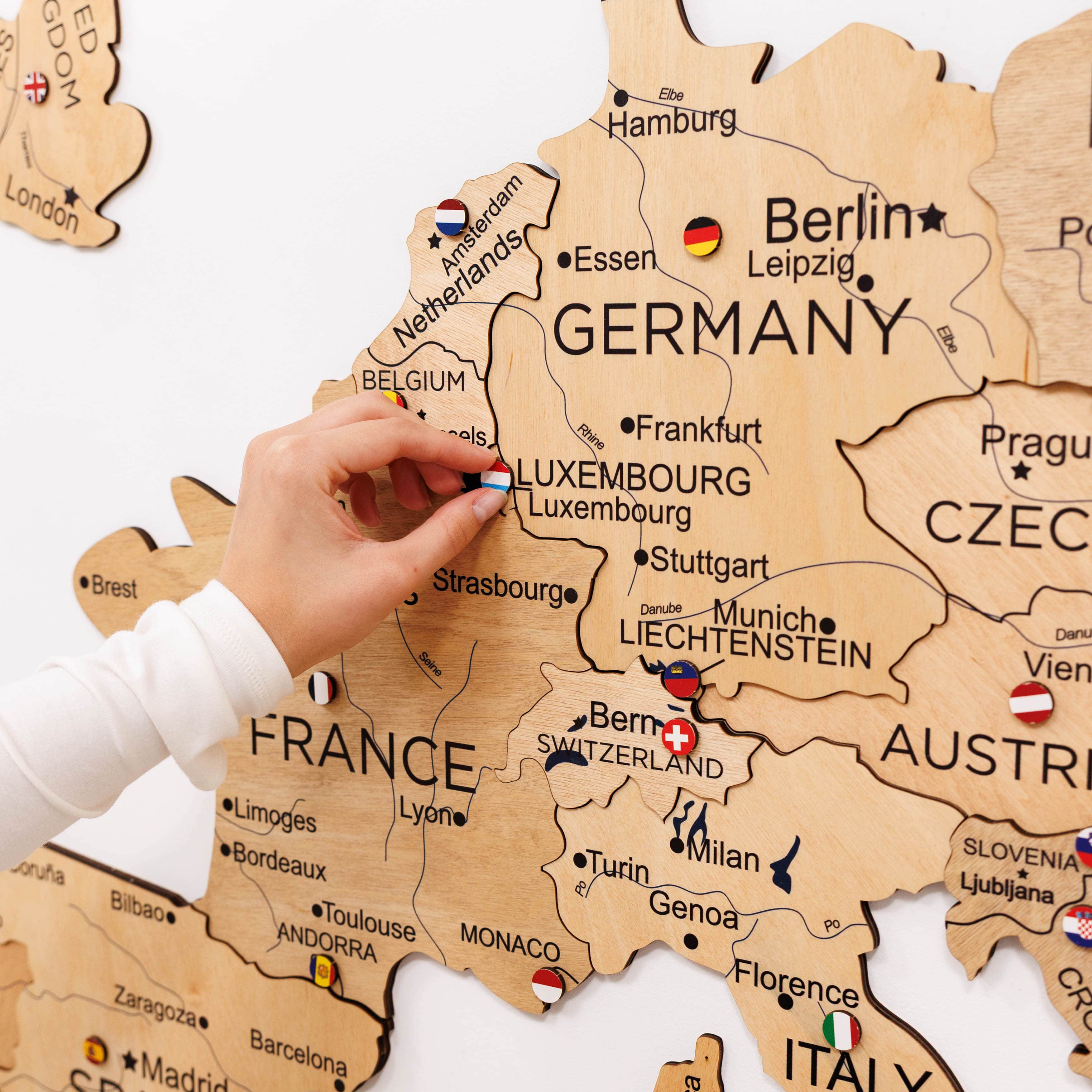3D Europe Wooden Map Wall Art in Gold Finish