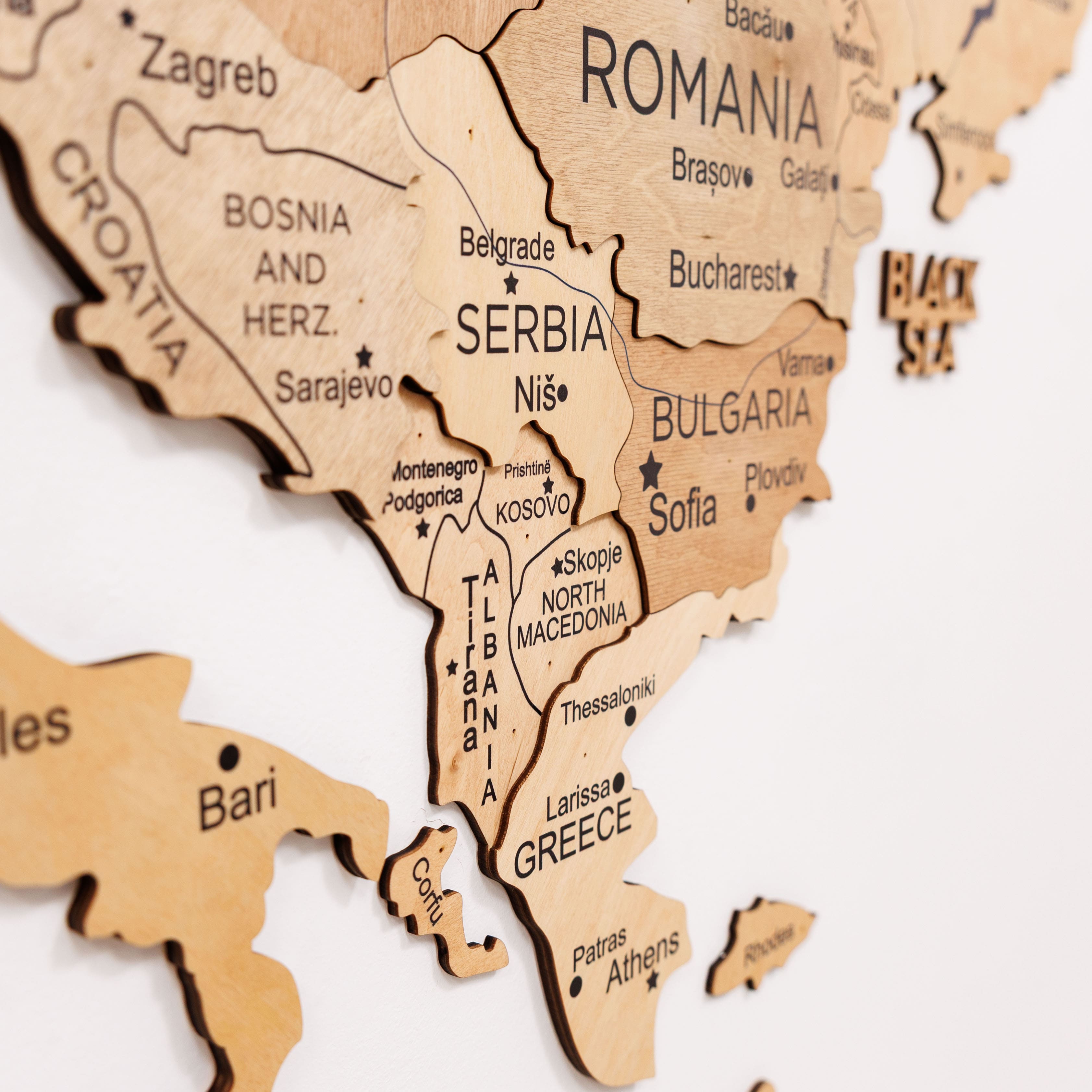 3D Europe Wooden Map Wall Art in Gold Finish