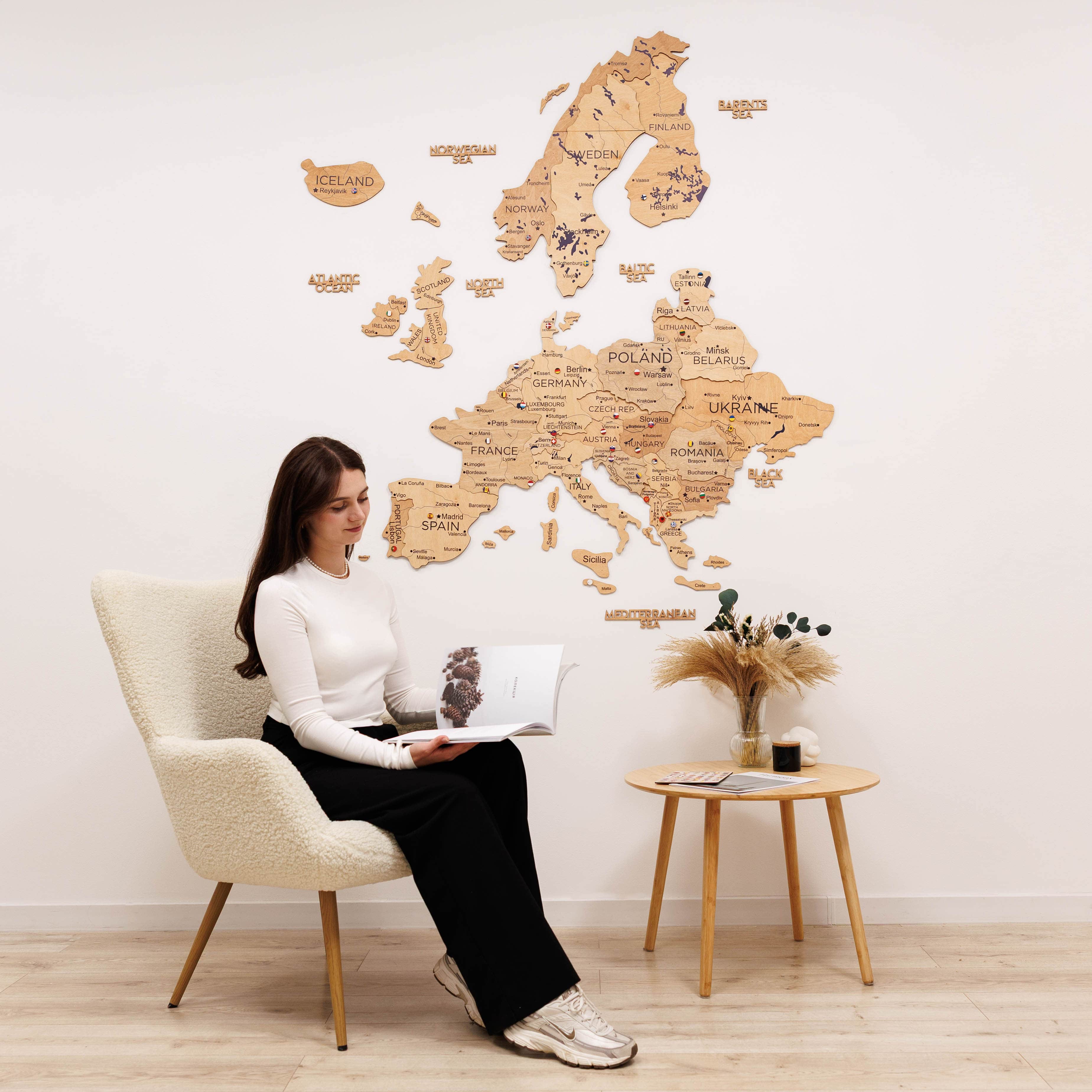 3D Europe Wooden Map Wall Art in Gold Finish
