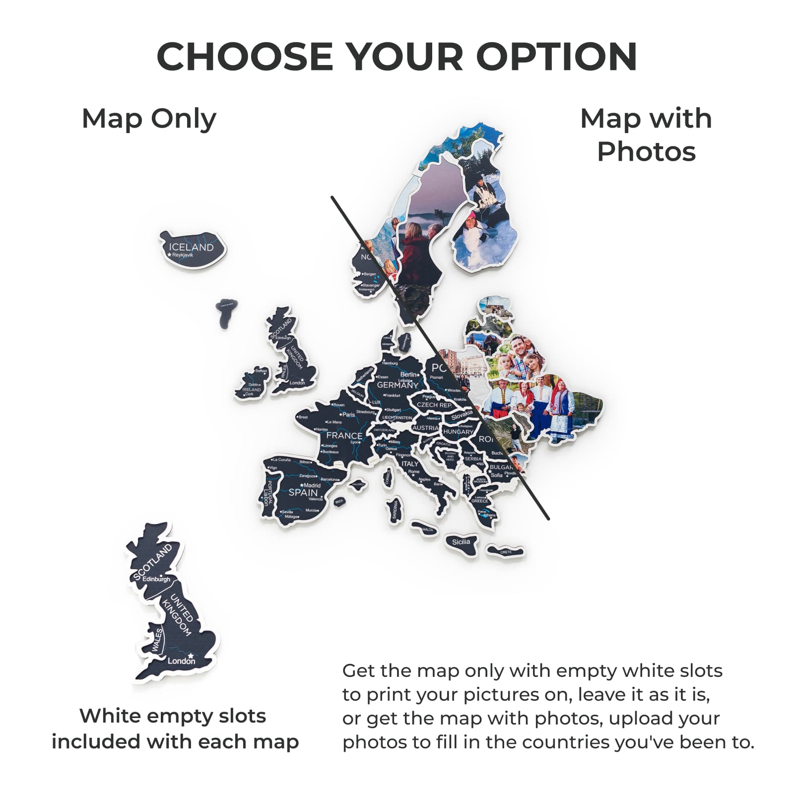 Europe Photo Map Midnight Modern Personalized Wall Art