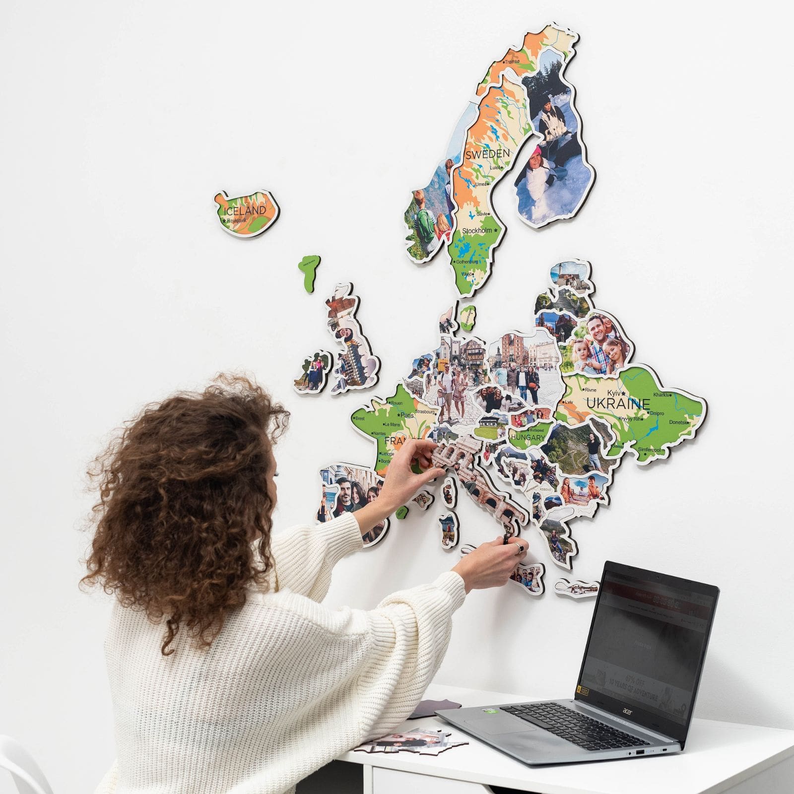 Modern Europe photo map wall art in multicolor with a white background
