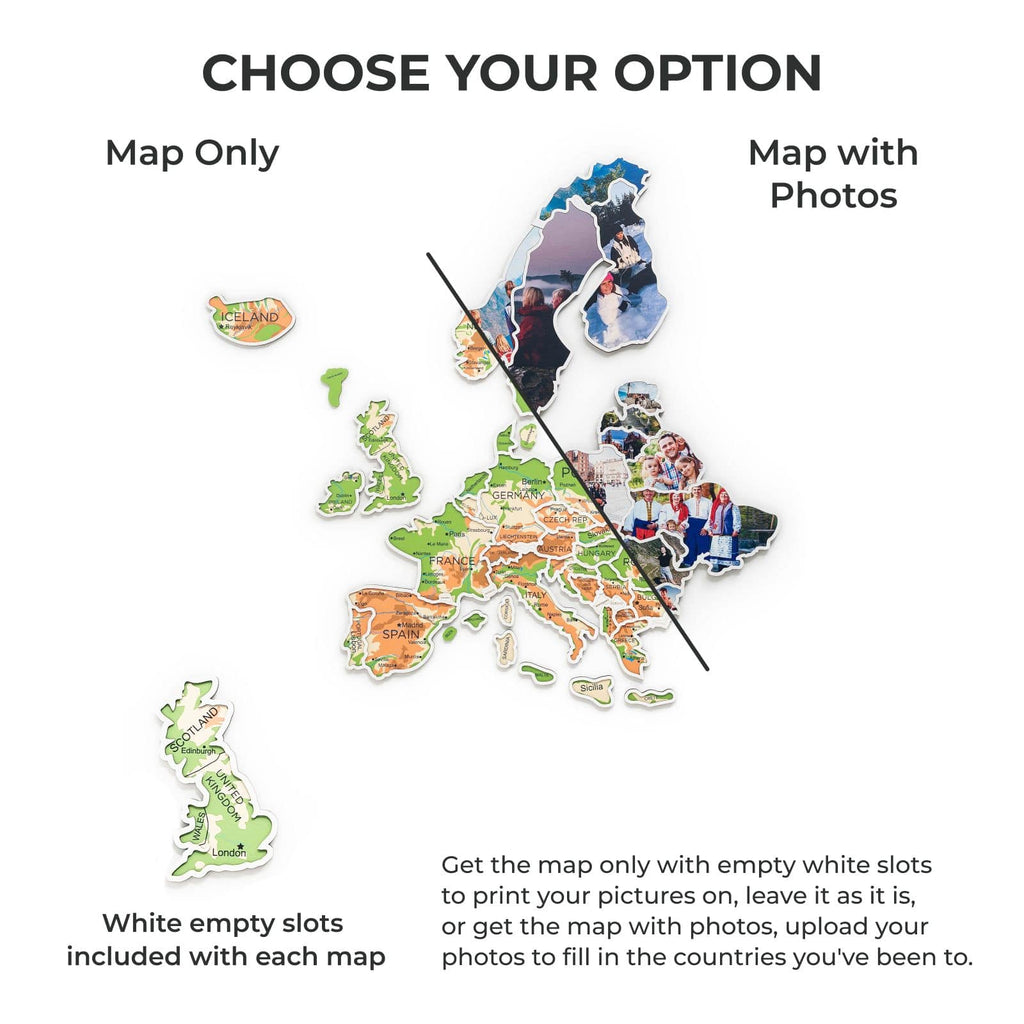 Europe Photo Map Wall Art Modern Multicolor Decorative Map Print