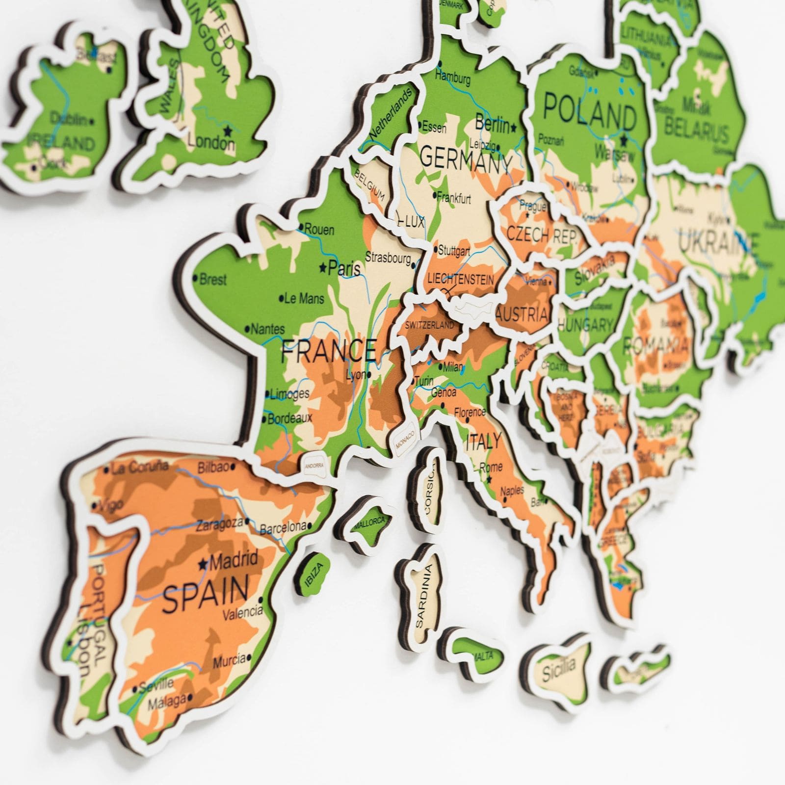 Europe Photo Map Wall Art Modern Multicolor Decorative Map Print