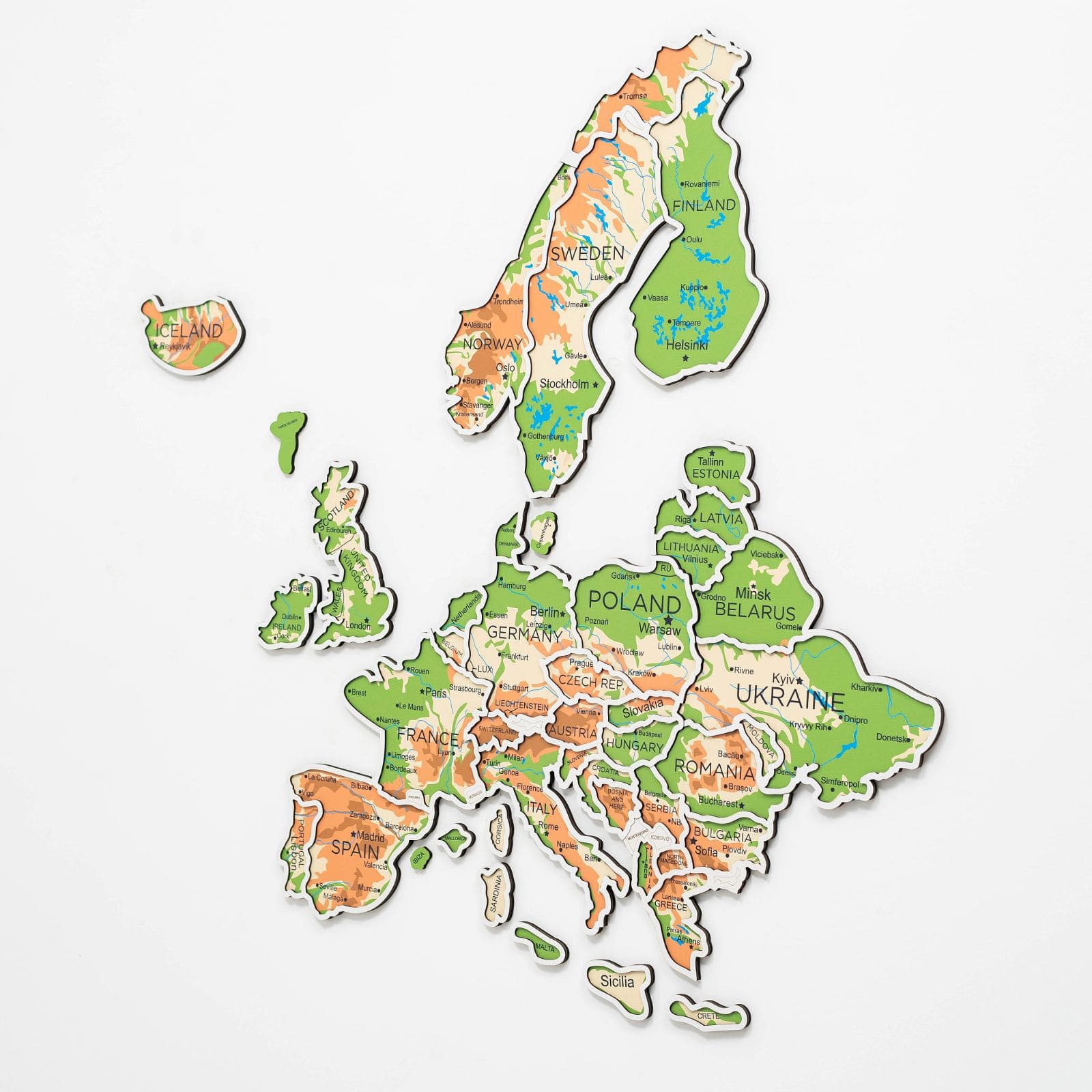 Europe Photo Map Wall Art Modern Multicolor Decorative Map Print