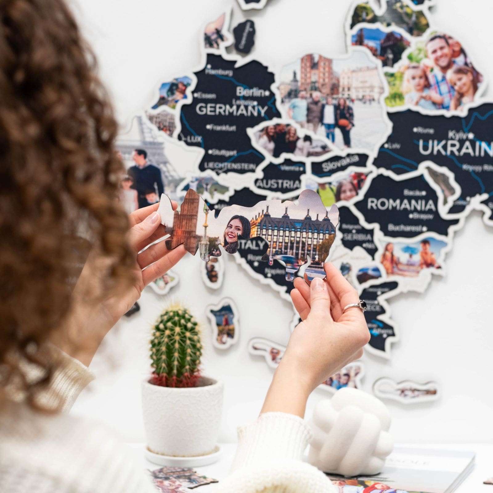 Europe Photo Map Midnight Modern Personalized Wall Art