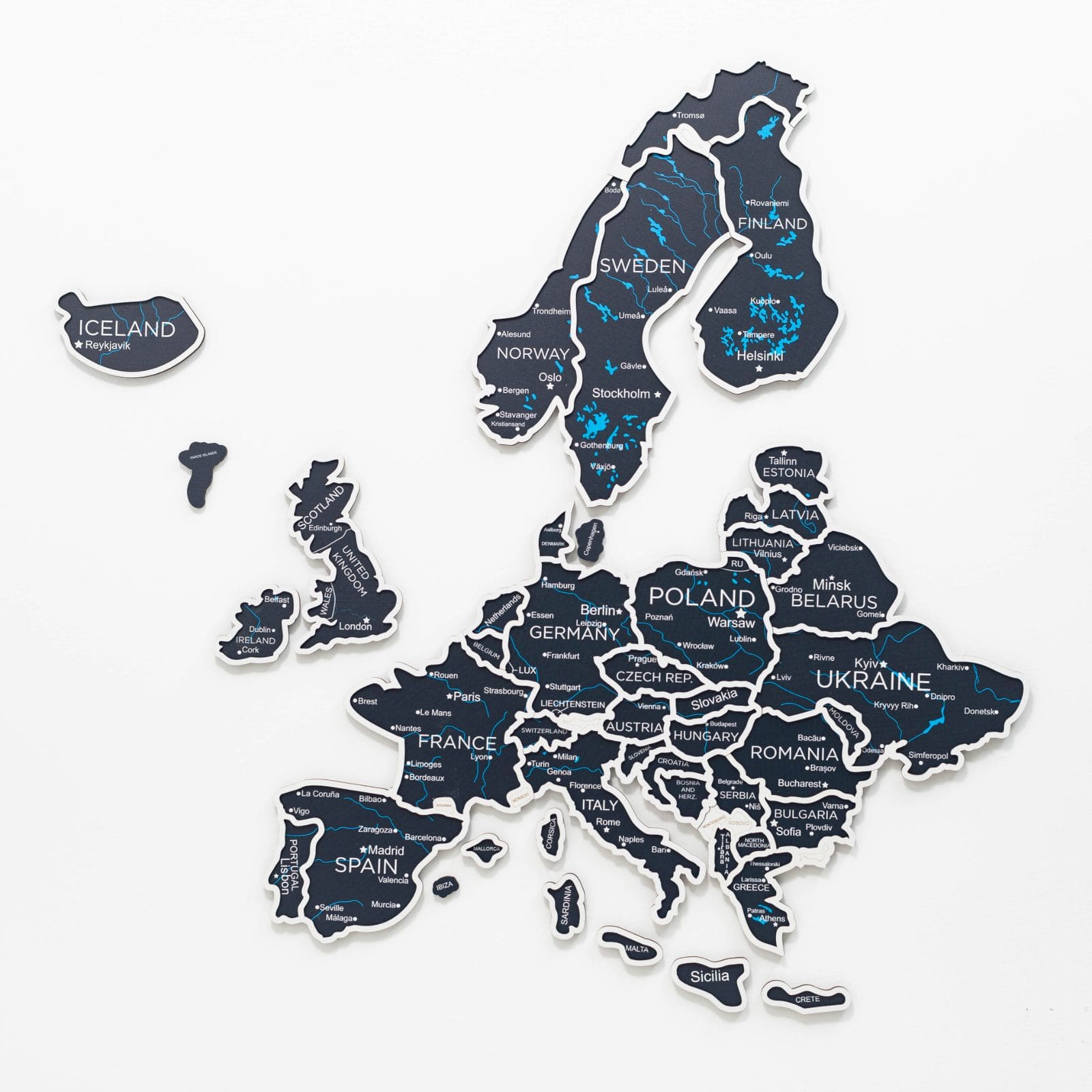 Europe Photo Map Midnight Modern Personalized Wall Art