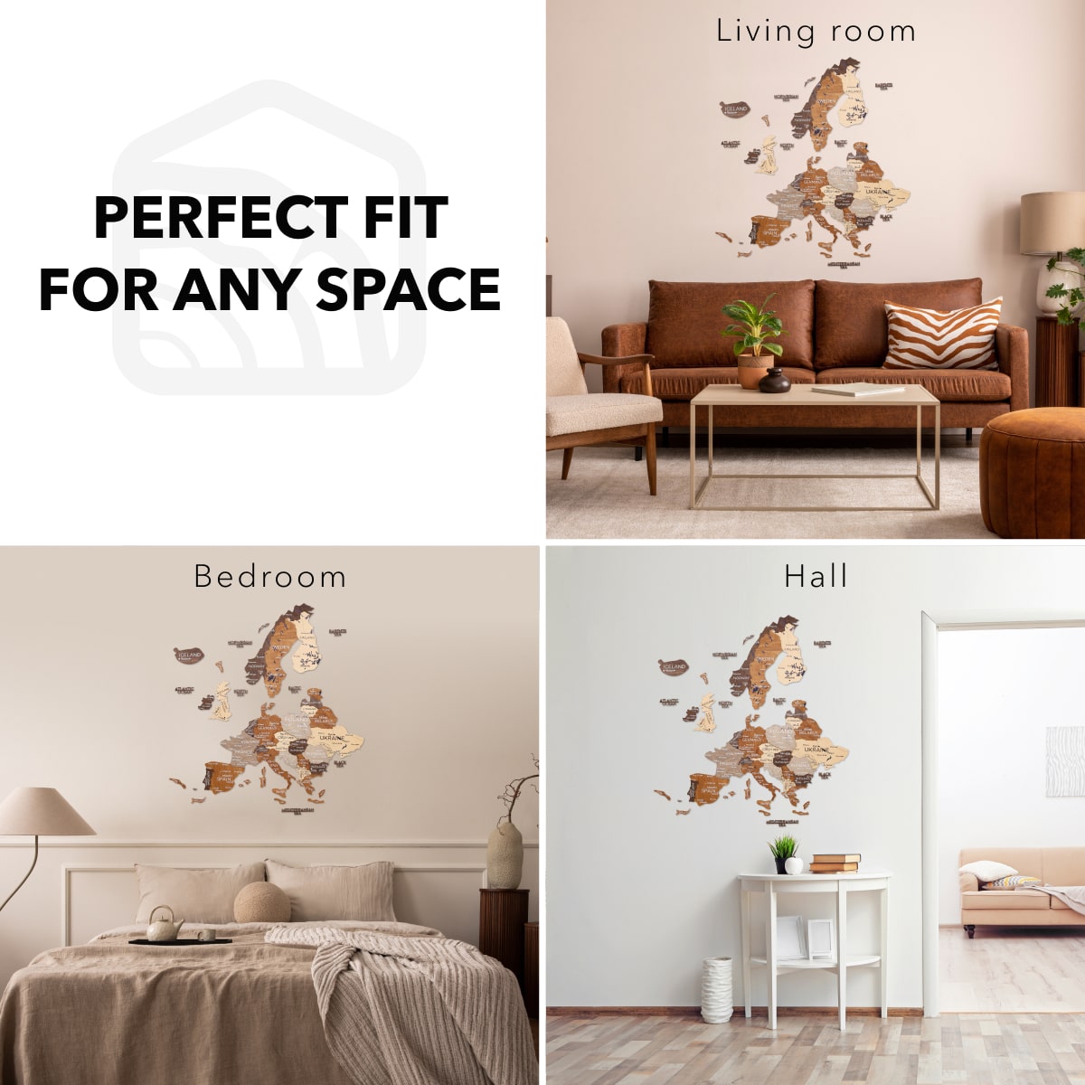 3D Europe Wooden Map Multicolor Geometric Scandinavian Wall Art