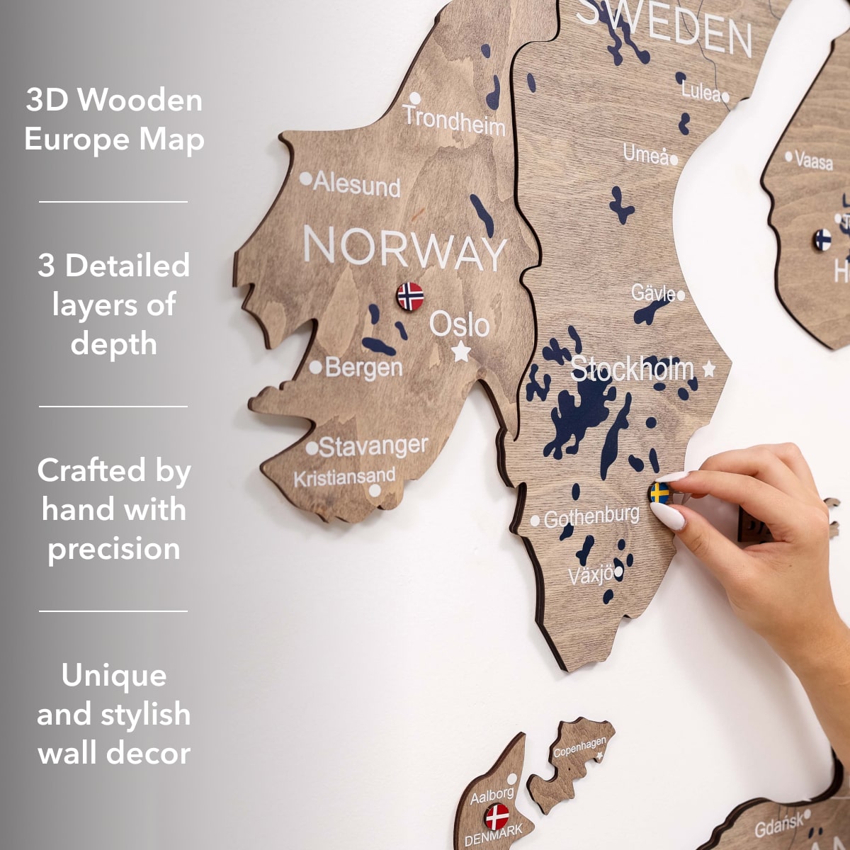 3D Europe Wooden Map Terra Natural Wood Scandinavian Wall Art