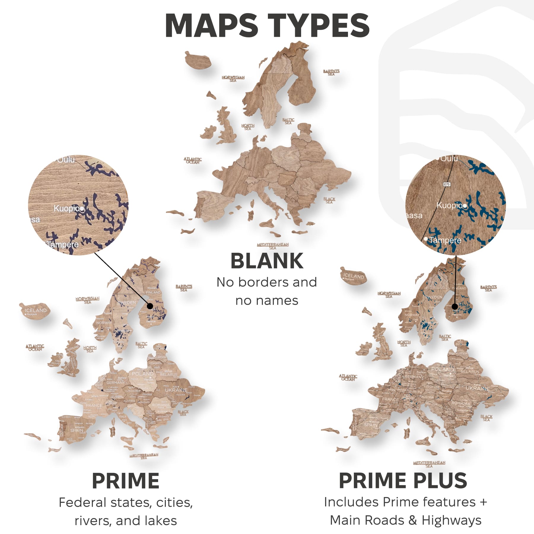 3D Europe Wooden Map Terra Natural Wood Scandinavian Wall Art