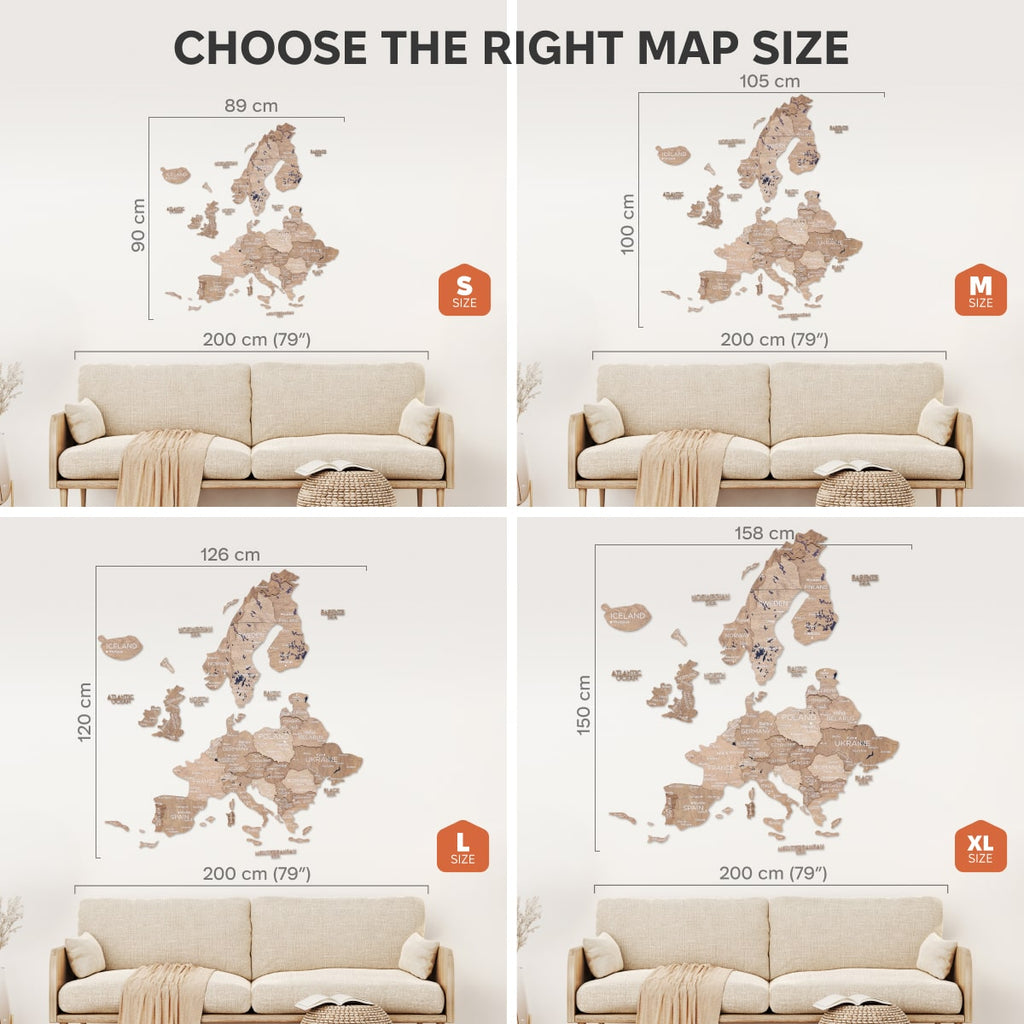 3D Europe Wooden Map Terra Natural Wood Scandinavian Wall Art