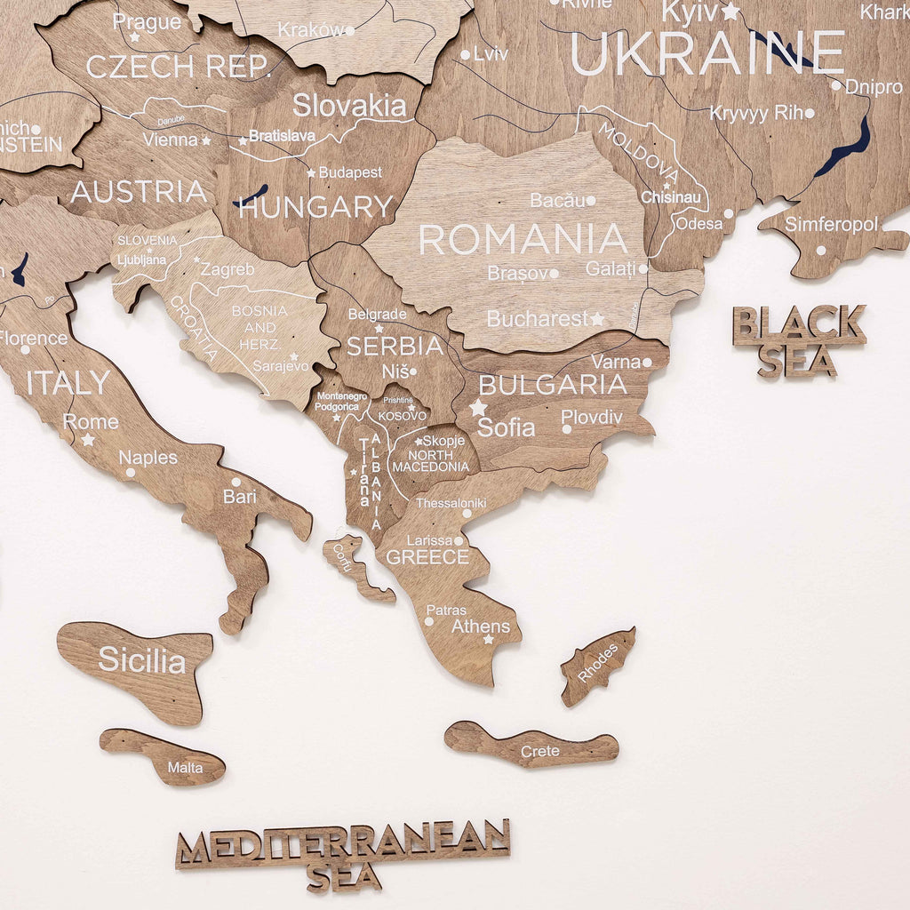 3D Europe Wooden Map Terra Natural Wood Scandinavian Wall Art