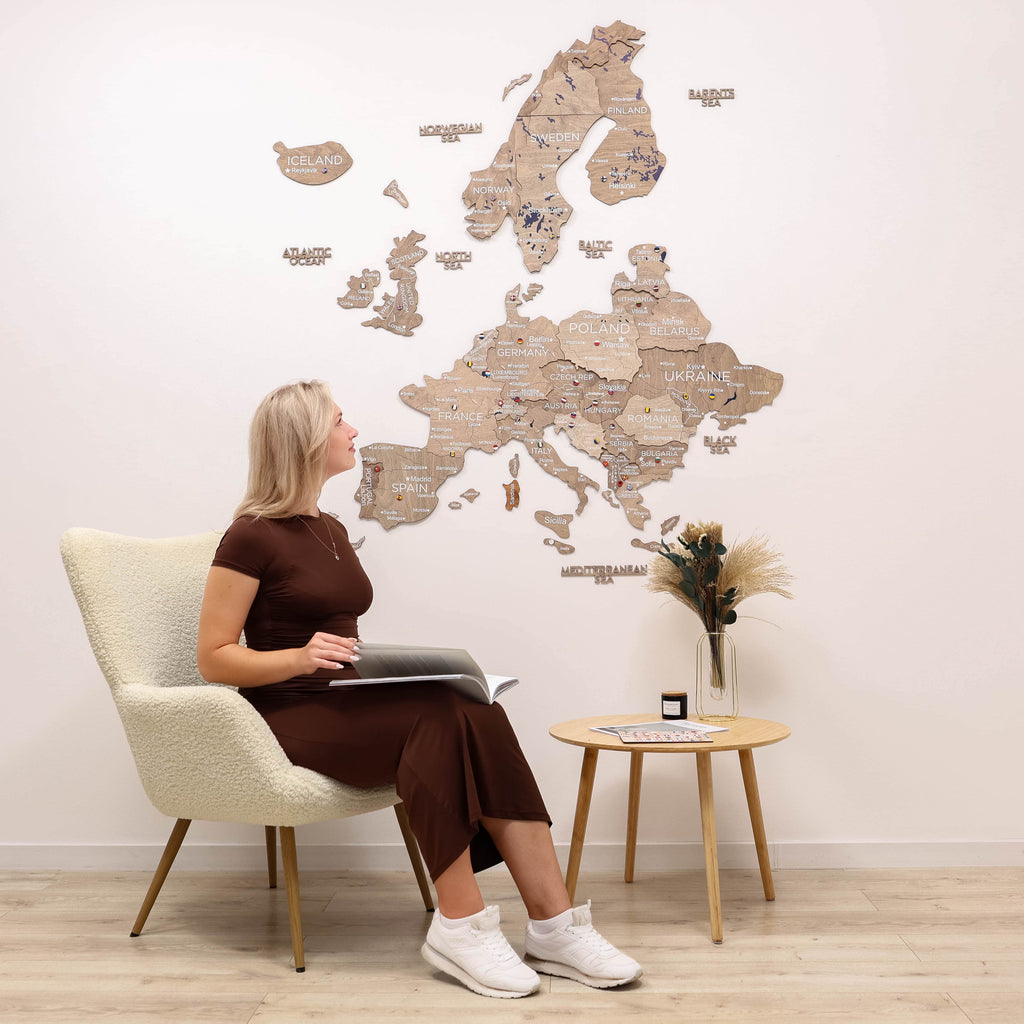 3D Europe Wooden Map Terra Natural Wood Scandinavian Wall Art