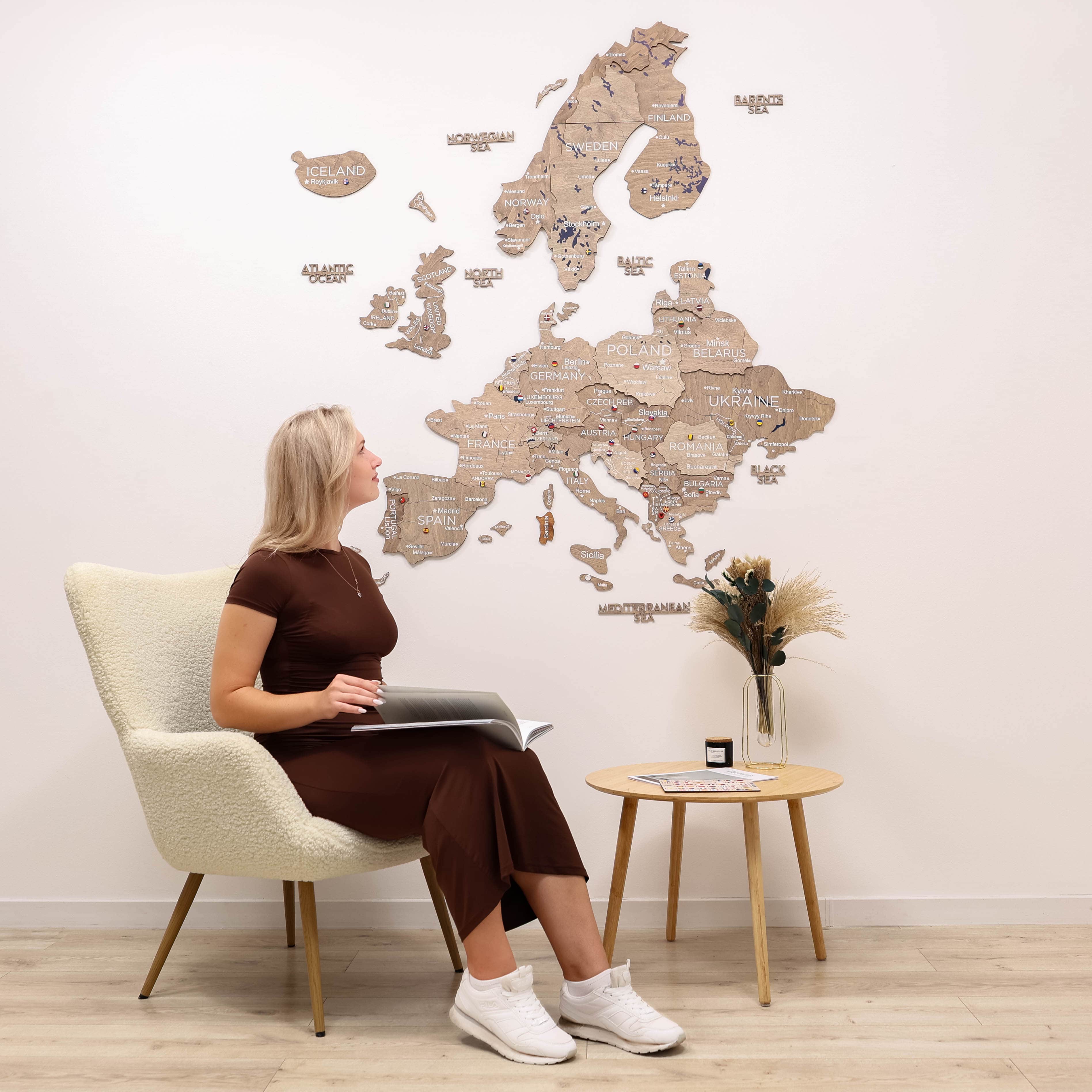 3D Europe Wooden Map Terra Natural Wood Scandinavian Wall Art