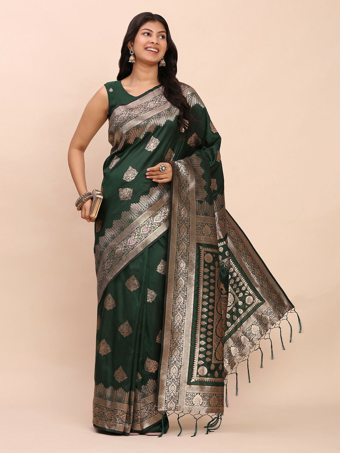 Green Banarasi Silk Saree with Matching Blouse