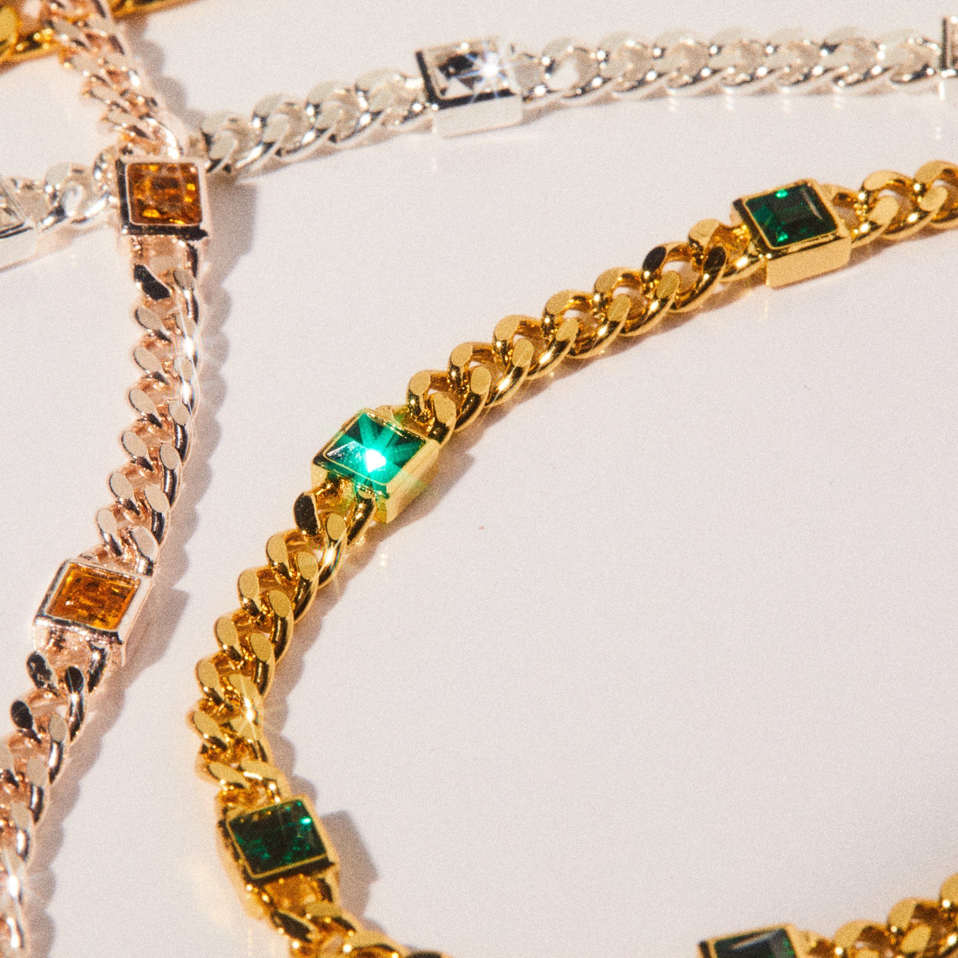 May Birthstone Emerald Green Curb Chain Bracelet