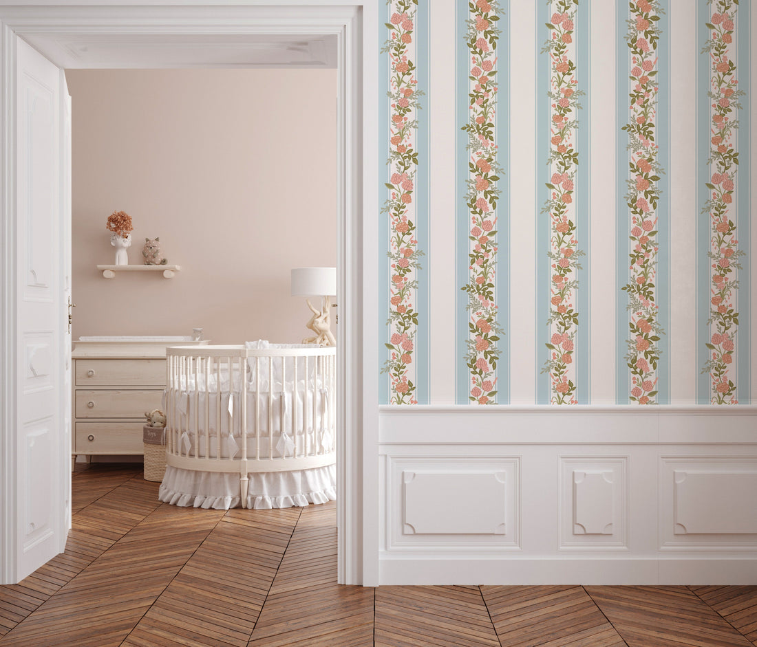 Evie Floral Removable Wallpaper in Sage-Green, Blush-Pink & Cream