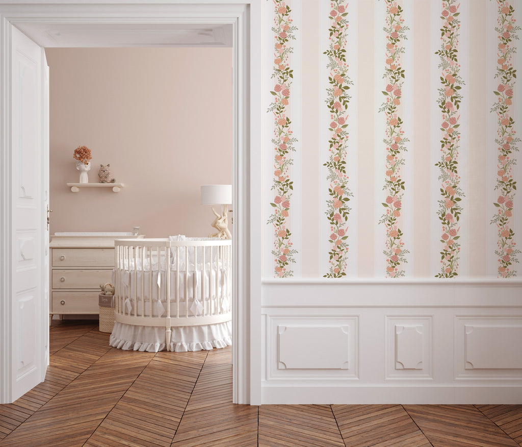 Evie Floral Removable Wallpaper in Sage-Green, Blush-Pink & Cream