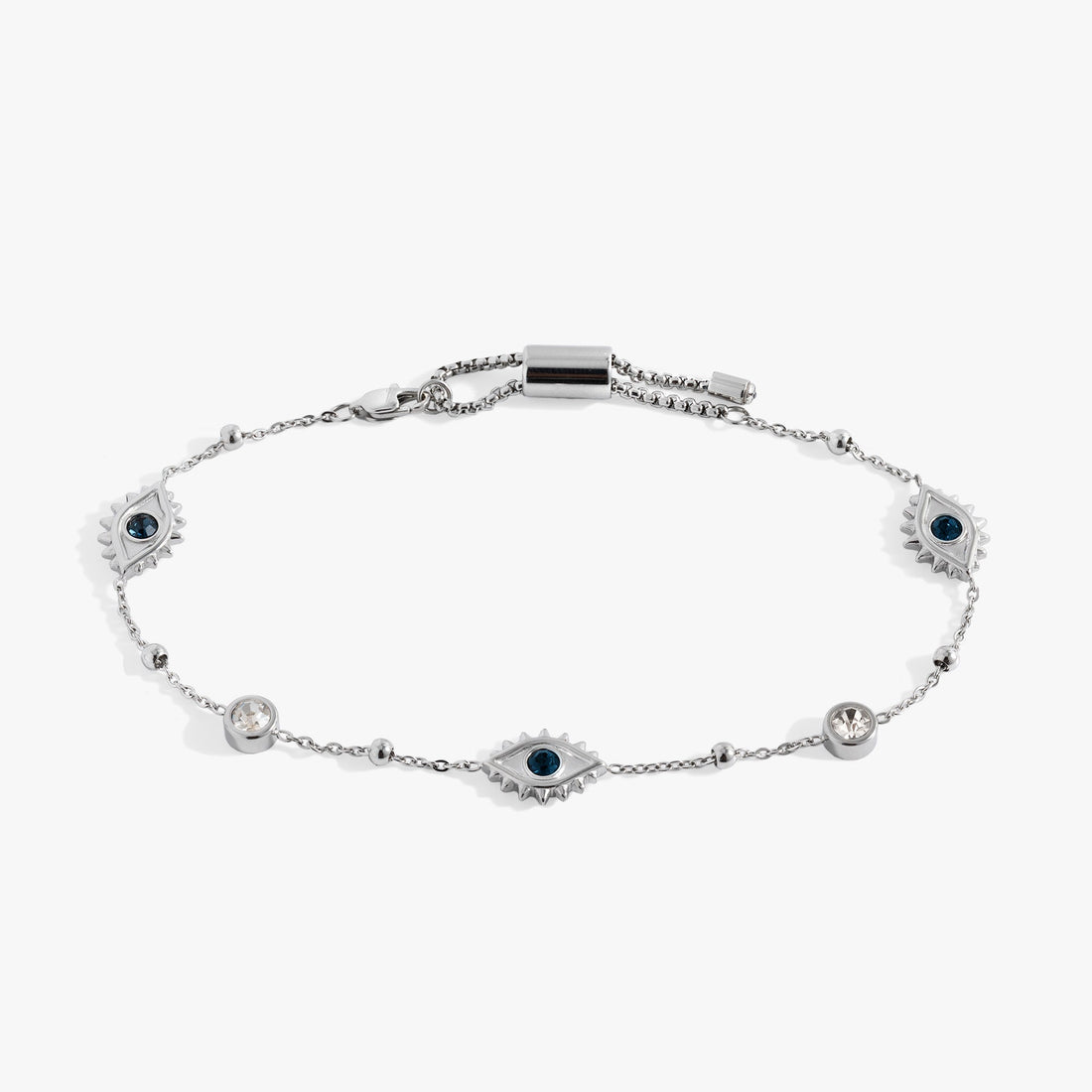 Evil Eye Crystal Anklet with Blue Stone Charms and Adjustable Chain