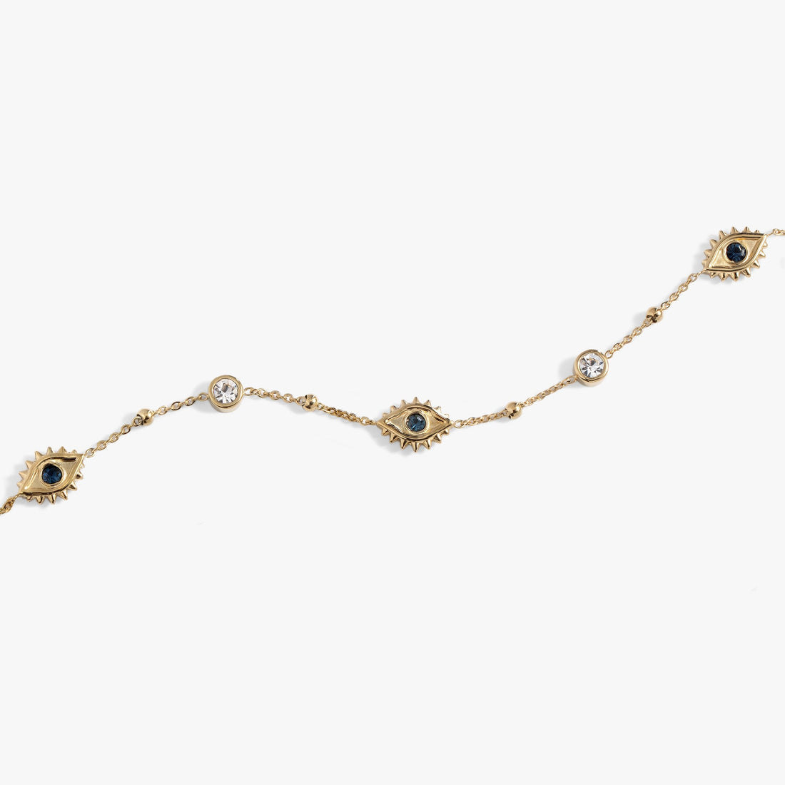 Evil Eye Crystal Anklet with Blue Stone Charms and Adjustable Chain