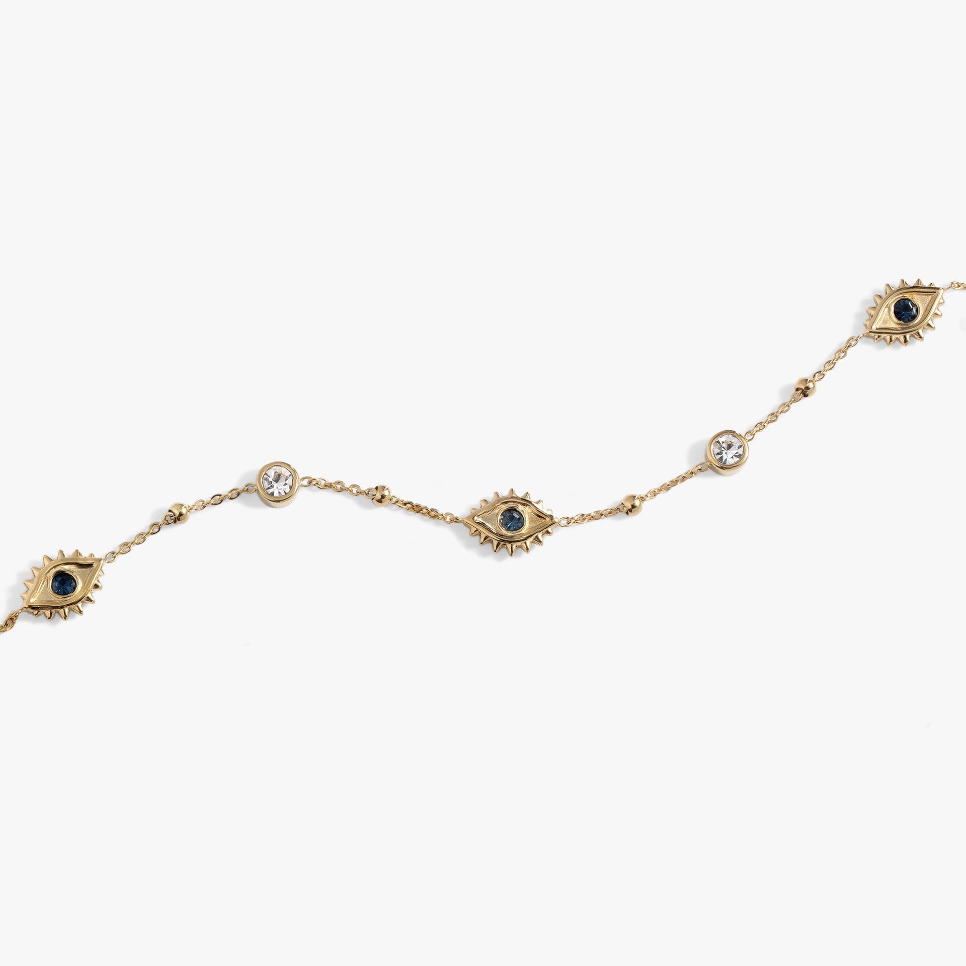 Evil Eye Crystal Anklet with Blue Stone Charms and Adjustable Chain