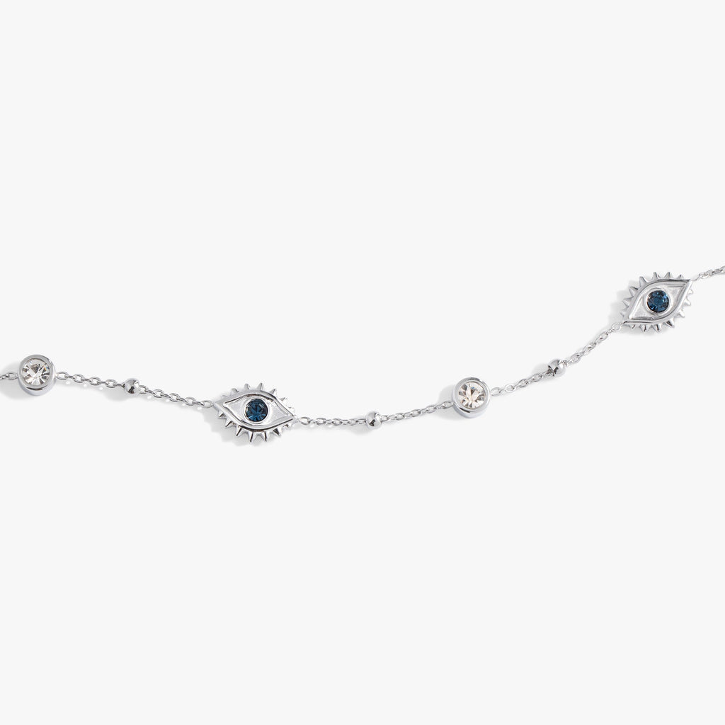 Evil Eye Crystal Anklet with Blue Stone Charms and Adjustable Chain