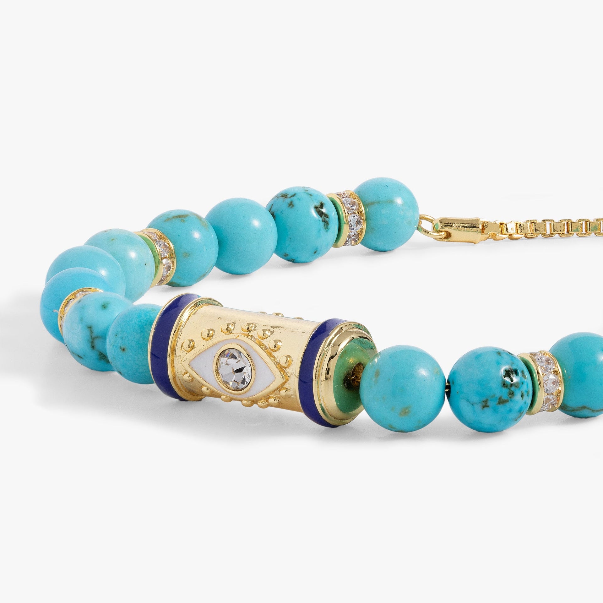Evil Eye Bolo Bracelet with Turquoise Beads and Gold