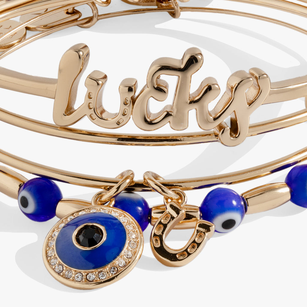 Evil Eye Bangle Set of 3 with Lucky and Horseshoe Charms