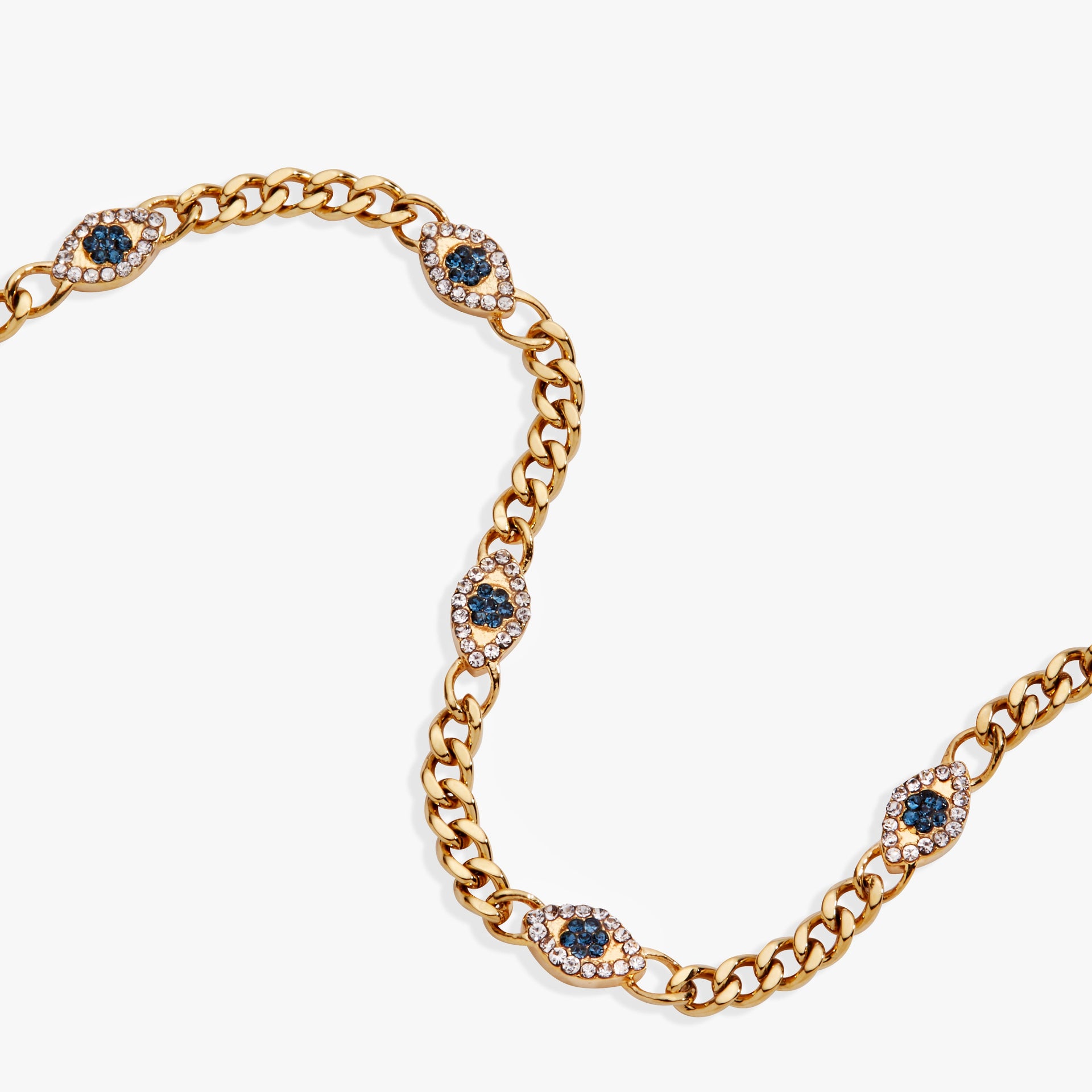 Evil Eye Curb Chain Inline Bracelet in Gold and Blue