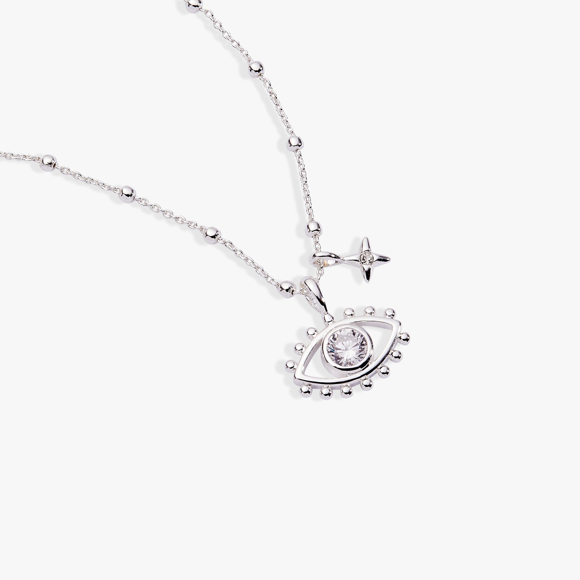 Minimalist Evil Eye Duo Charm Necklace in Silver and White