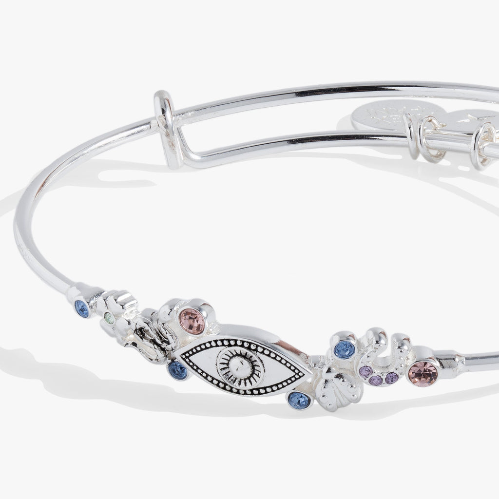 Evil Eye Inline Bangle with Lucky Charms in Silver Tone