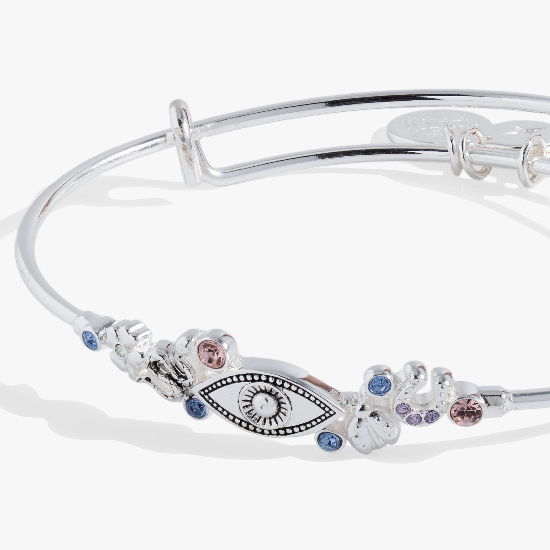 Evil Eye Inline Bangle with Lucky Charms in Silver Tone