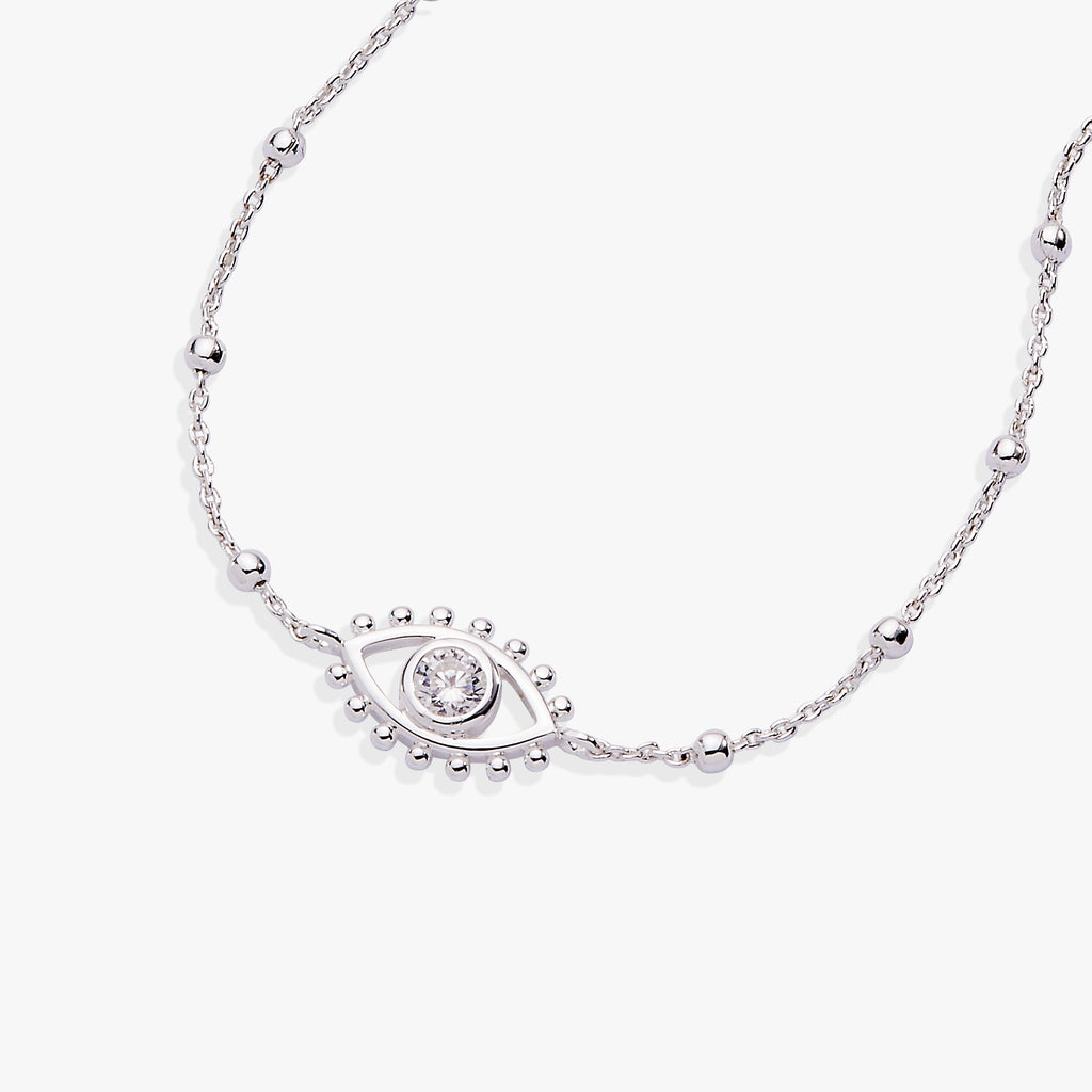 Silver-Plated Evil Eye Inline Beaded Chain Bracelet