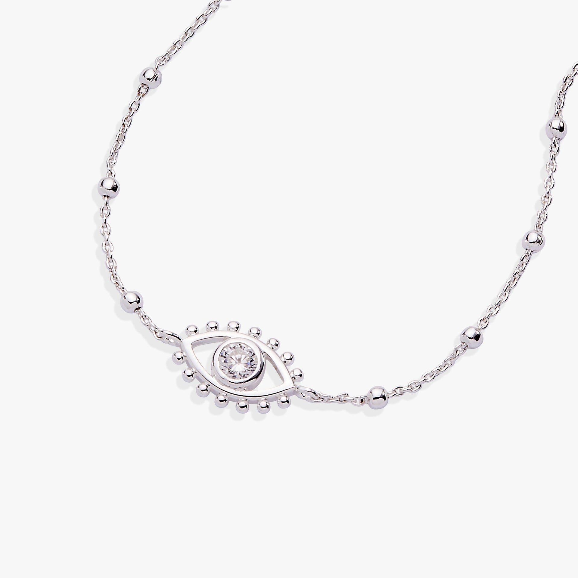 Silver-Plated Evil Eye Inline Beaded Chain Bracelet