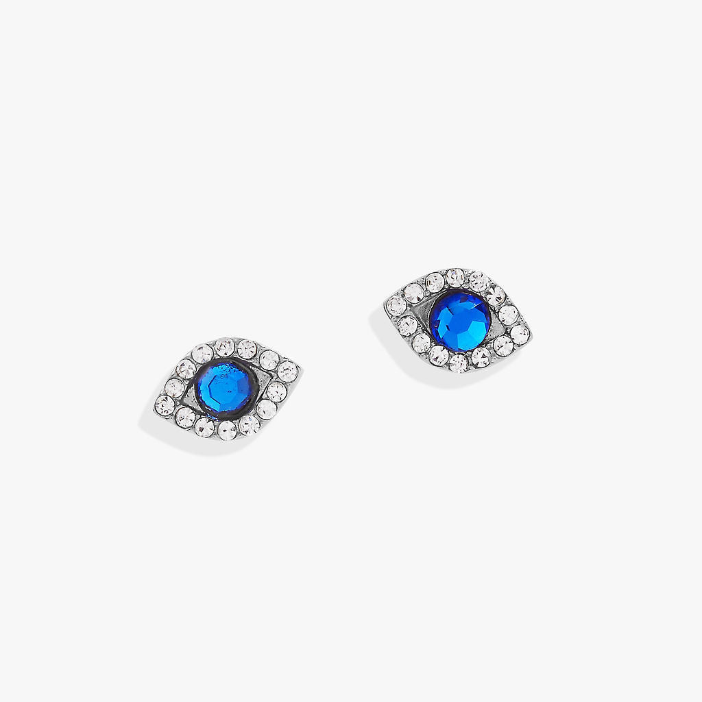 Evil Eye Mini Stud Earrings in Silver with Sapphire Crystal