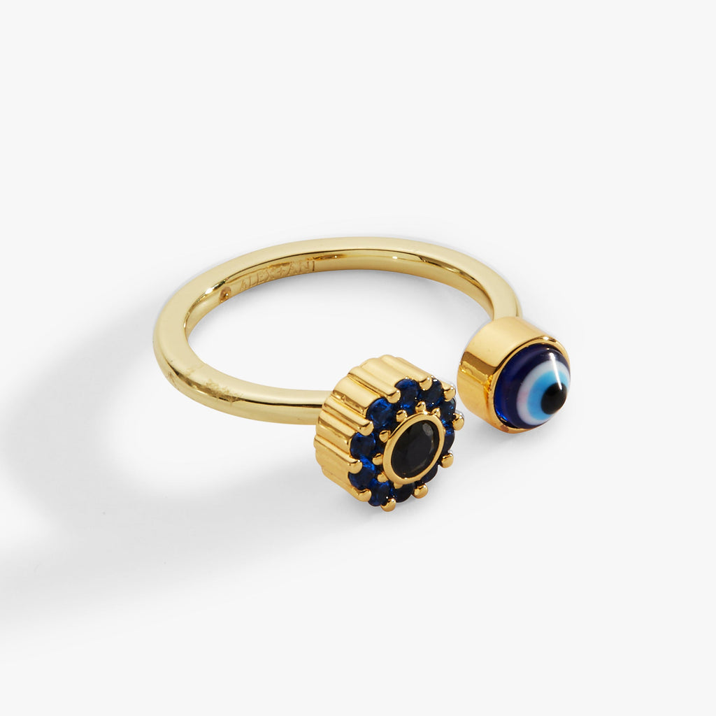 Evil Eye Fidget Spinner Ring with Pave Crystal and Gold Finish