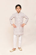 Cream cotton kurta with sequence work and straight-fit white pants