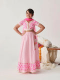 Classic pink cotton lehenga choli set with net dupatta