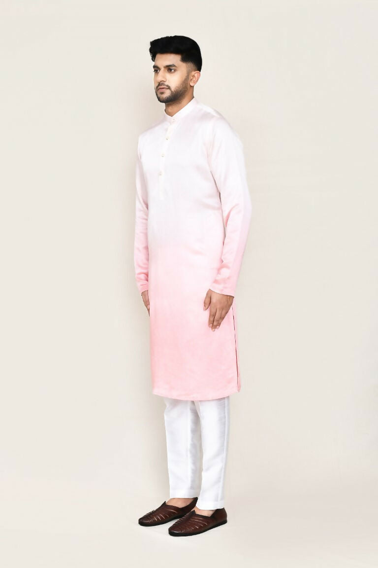 White Satin Silk Kurta and Straight Fit Pant Set
