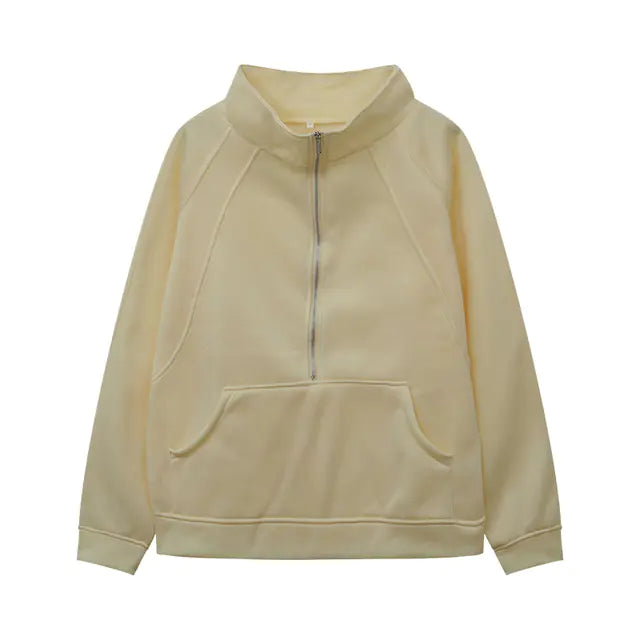 Women's Half Zipper Plush Stand-Up Collar Sweatshirt - Image 11