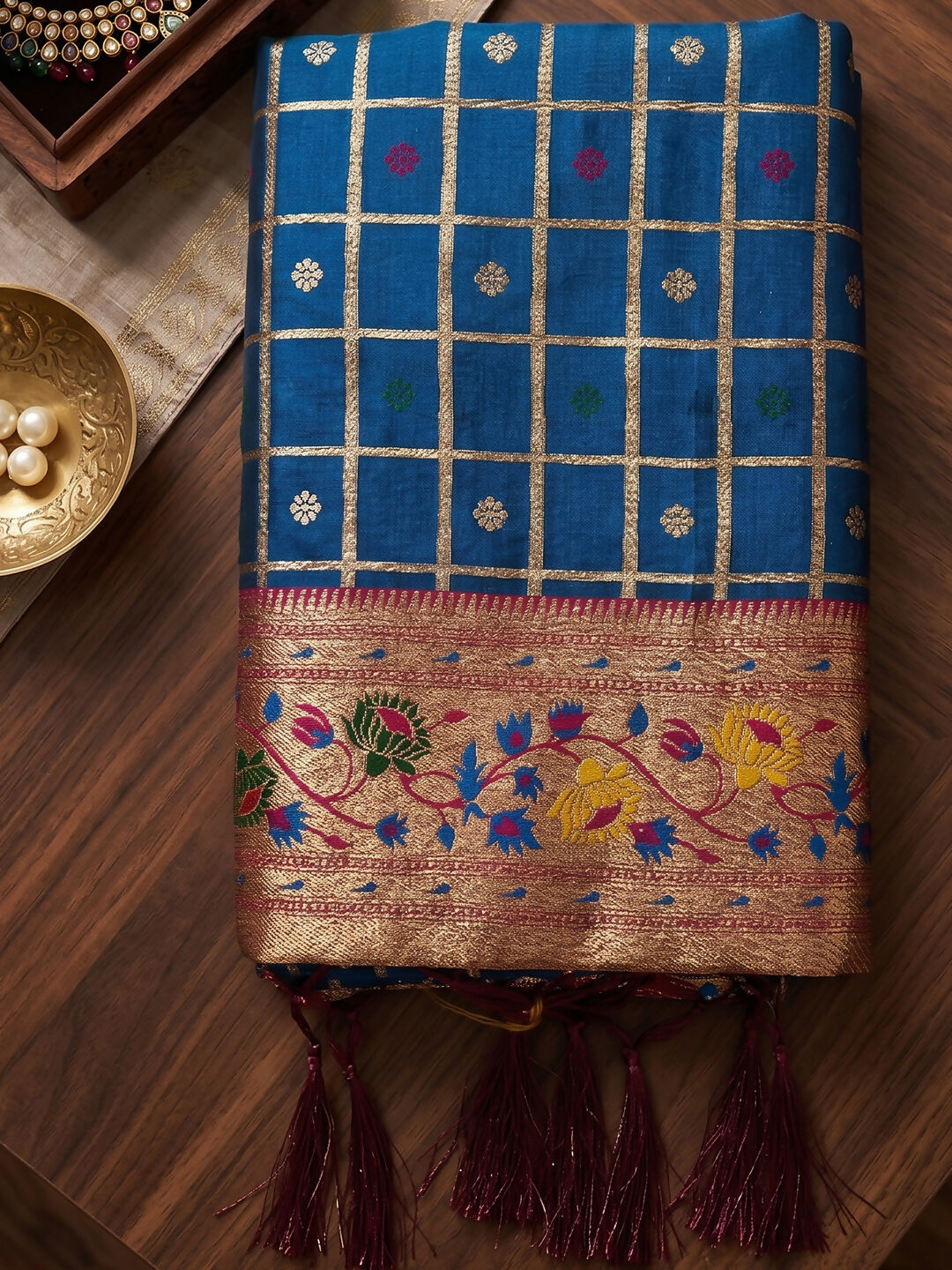 Blue Banarasi Silk Blend Saree with Rich Traditional Appeal