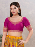 Women's Purple Silk Round Neck Stitched Blouse in luxury silk fabric