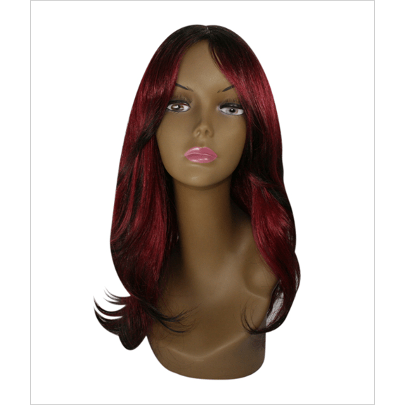 Exotic Collection Hot Wig in burgundy and black featuring a glamorous, modern aesthetic for women