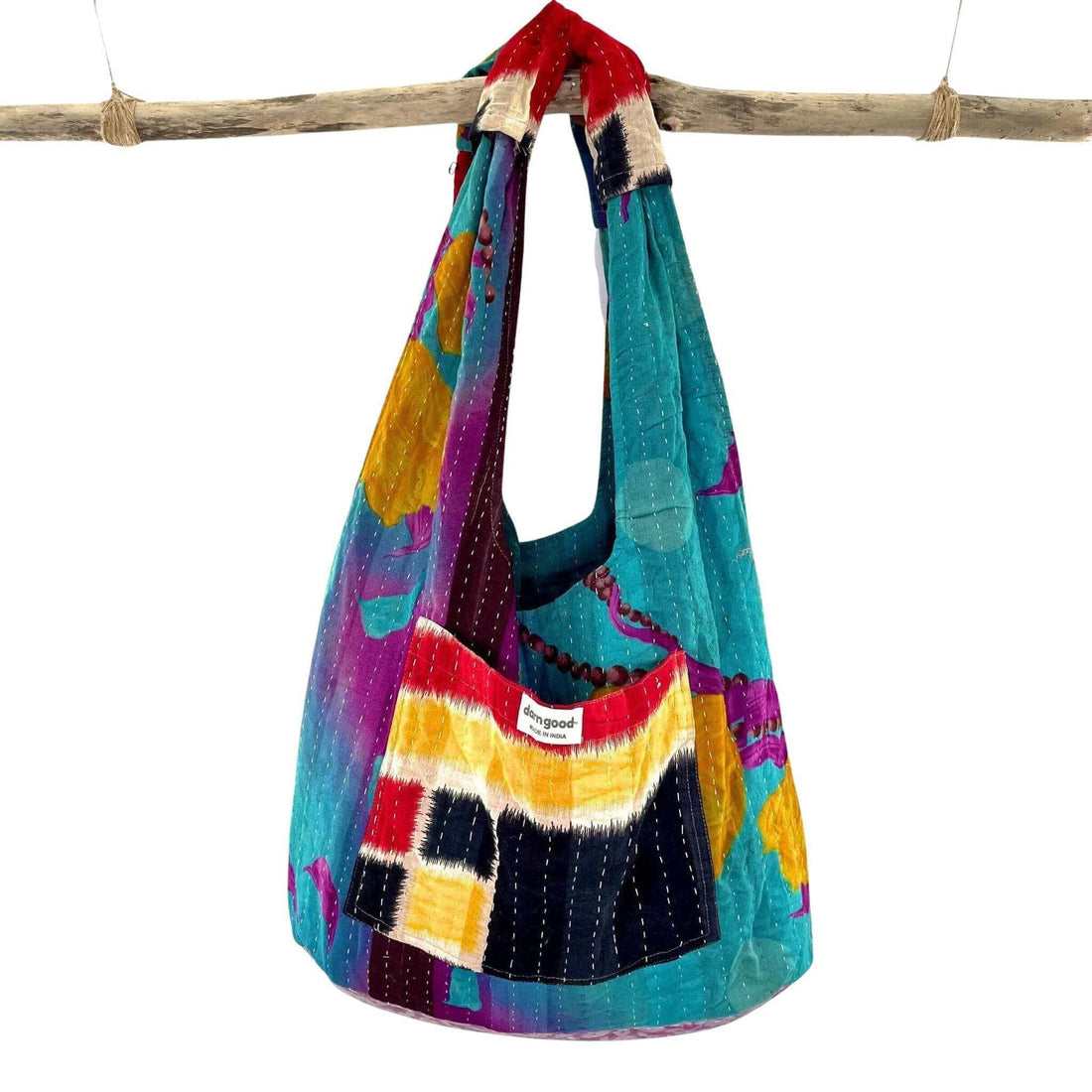 Oversized Kantha Tote Bag with External and Internal Pockets