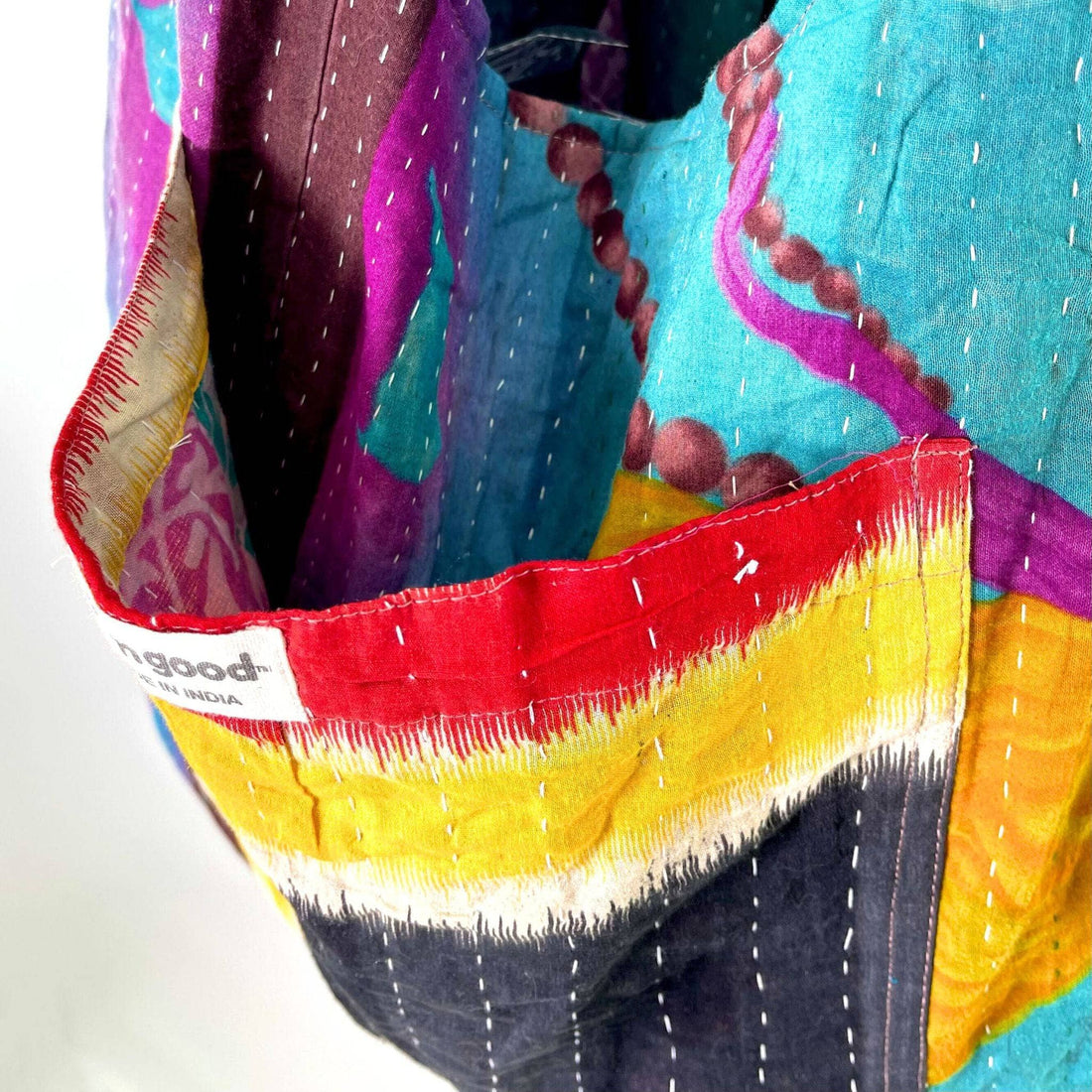 Oversized Kantha Tote Bag with External and Internal Pockets