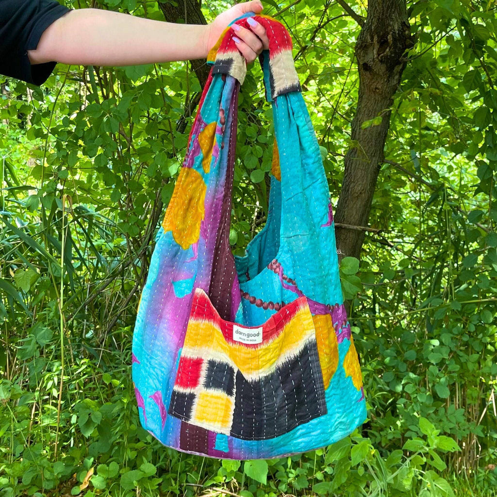 Oversized Kantha Tote Bag with External and Internal Pockets
