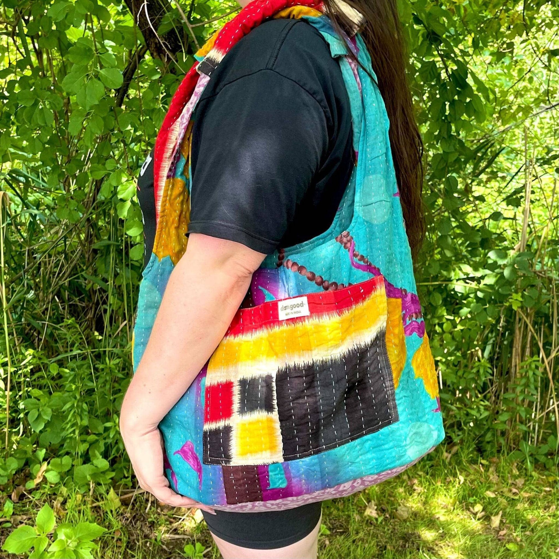 Oversized Kantha Tote Bag with External and Internal Pockets