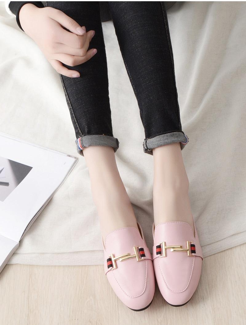 Women's Leather Pointed Toe Mules - Classic Preppy Slip-On Flats