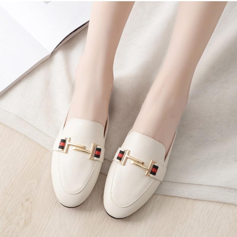 Women's Leather Pointed Toe Mules - Classic Preppy Slip-On Flats