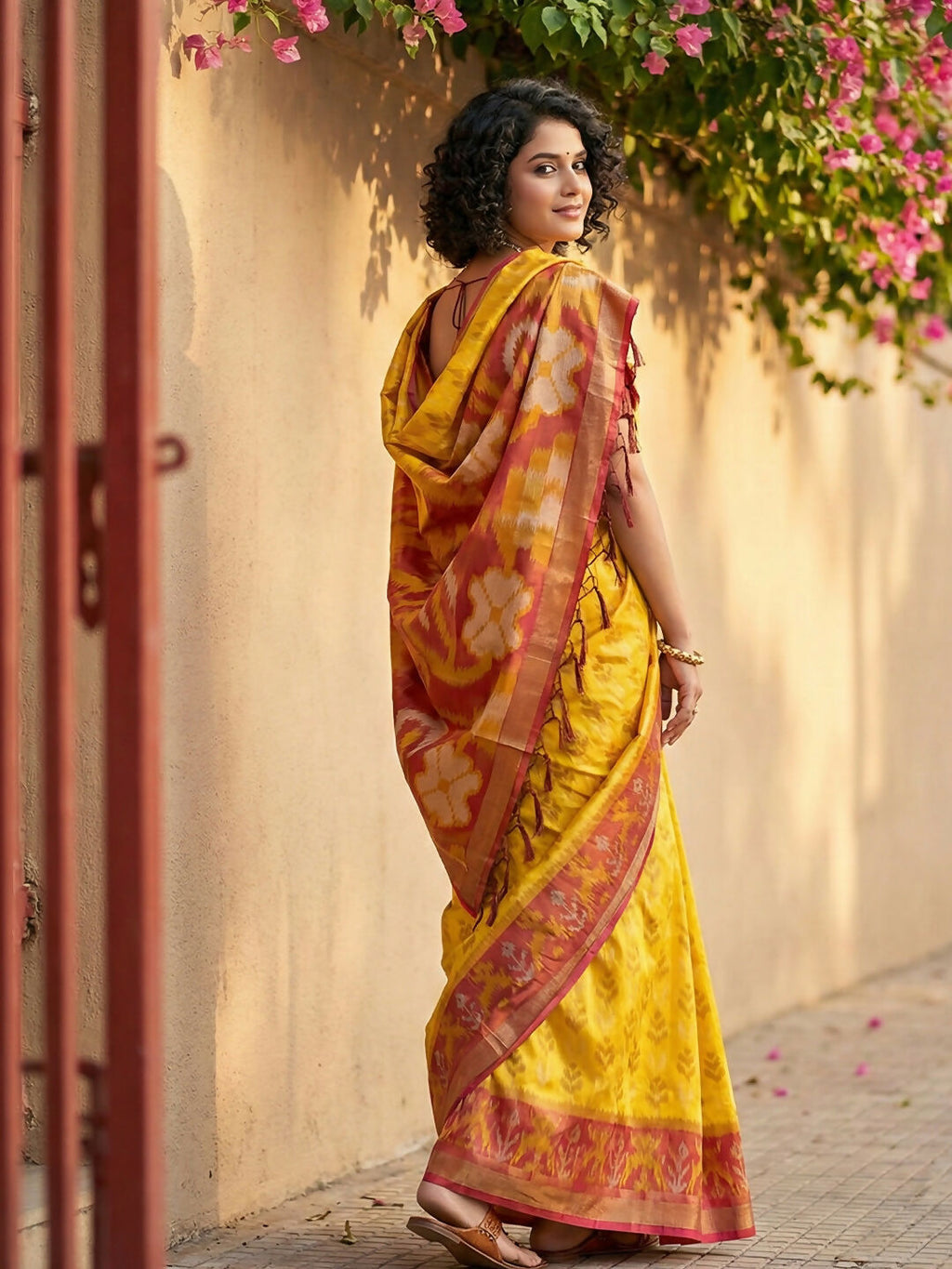 Yellow Pochampally Silk Saree with Coordinating Blouse Piece