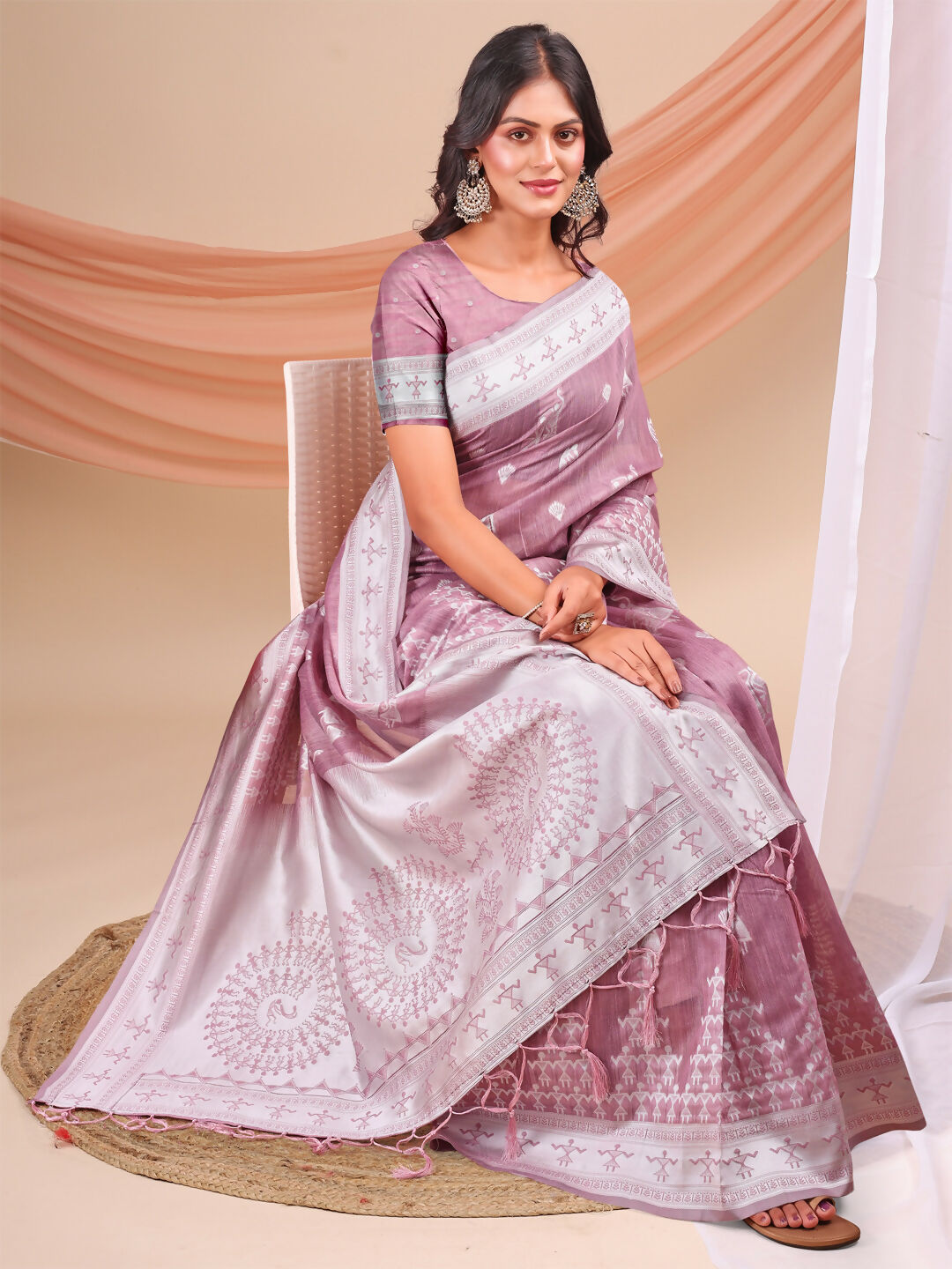 Varnika Purple Linen Cotton Saree with Matching Blouse Piece